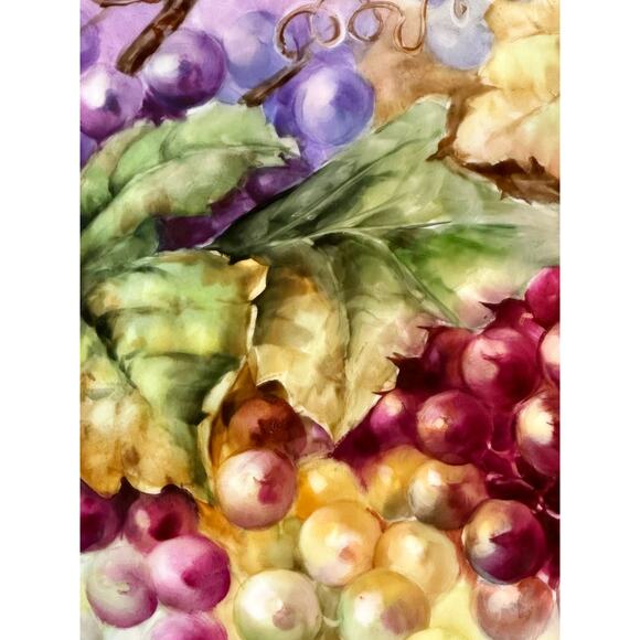 Antique T & V Tressemann & Vogt Limoges France Grapes Painted 13.5" Round Tray - Picture 2 of 9